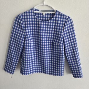 Diane Von Furstenberg Blue and White Giselle Gigham Top Blouse Size 0